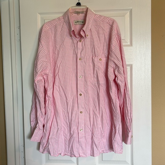 Orvis men’s white and pink gingham long sleeve button down shirt size XL - Picture 1 of 8
